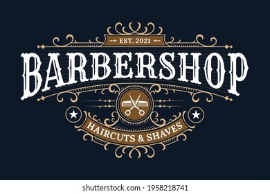 Barbershop vintage lettering logo with decorative ornamental frame