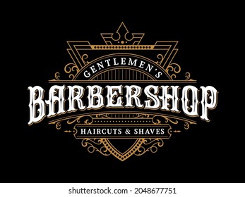 Barbershop vintage lettering logo with decorative ornamental frame