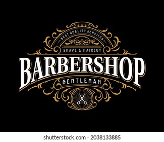 Barbershop vintage lettering logo design with flourish ornament