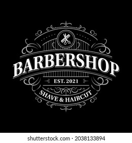 Barbershop vintage lettering logo with flourish ornament