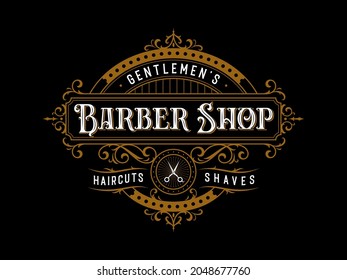 Barbershop vintage lettering ornamental frame logo with flourish ornament