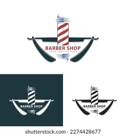 Barbershop vintage logo creative design. Razor and pole logo sign.