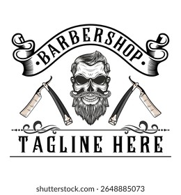 Barbershop logotipo vintage. Ilustração de ferramenta de navalha com polo de barbeiros, perfeito para barbeiro ou salão de cabelo	
