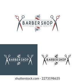 Barbershop vintage logo vector. Barber pole and scissors sign
