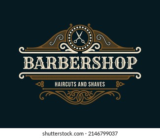 Barbershop vintage Luxury frame Logo Badge with flourish Victorian Ornament