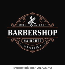 Barbershop vintage ornamental circular stamp logo