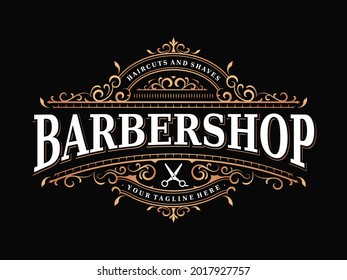 Barbershop vintage royal luxury elegant victorian typographic ornamental logo