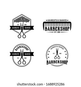 barbershop vintage set logo design template vector