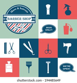 Barbershop vintage vector icons set