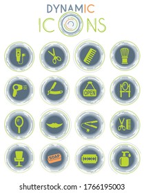 barbershop web icons on white background with dynamic lines for animation