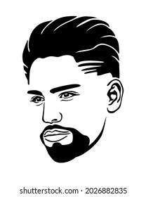 Barbershop.Abstract black male face portrait vector silhouette haircut hair,beard.Man head drawing.Handsome Boy.Plotter laser cutting.High Faded Undercut Hairstyle with Sideburns. DIY