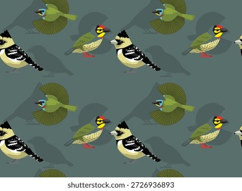 Barbet Pássaro Desenho Animado Sem Costura Padrão Fundo Papel de Parede