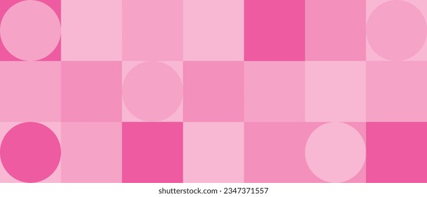 Barbie background for party and wallpaper, pink texture with squares and circles. Puppet geometric pattern with mosaic elements in a trendy style.