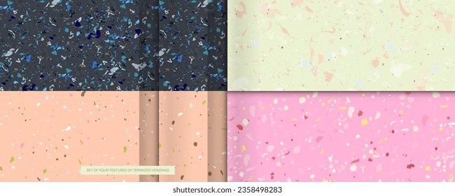 Barbie pink background Set seamless terrazzo patterns. Pattern for ceramics marble natural stone. Vector stock illustration textured shapes in vibrant colors