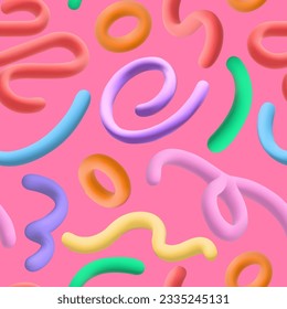 Barbie pink seamless pattern squiggly line 3d spiral. Girly girl birthday, baby shower or nursery wallpaper design, vector illustration