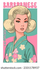 Barbie wears Japanese kimono vector illustration white background 