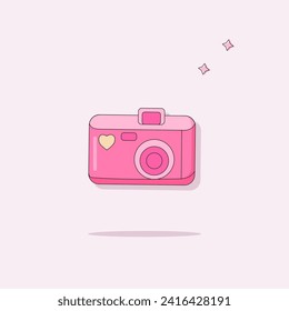 Barbiecore accessory. Hot pink fashion photo camera. Girly instant camera. 