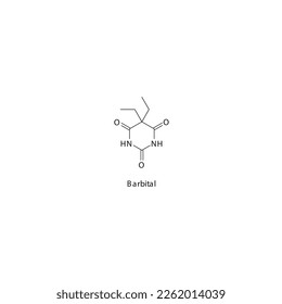 Barbital flache Skelettmolekularstruktur Barbiturat Arzneimittel zur Behandlung von Schlaflosigkeit, Angstzuständen, Sicherungen. Vektorgrafik.