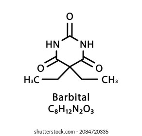 Barbital molecular structure. Barbitone skeletal chemical formula. Chemical molecular formula vector illustration