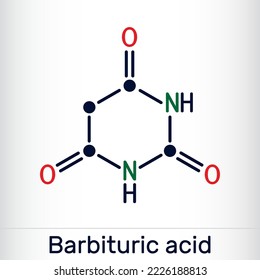 Barbituric acid, malonylurea or 6-hydroxyuracil molecule. It is parent compound of barbiturate drugs. Skeletal chemical formula. Vector illustration