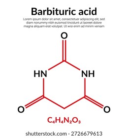 Barbitursäure, organische Verbindung, Formel der Molekülstruktur, geeignet für den Unterricht oder den Inhalt der Chemie. Vektorgrafik