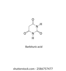 Barbituric acid skeletal structure.Barbiturate compound schematic illustration. Simple diagram, chemical formula.