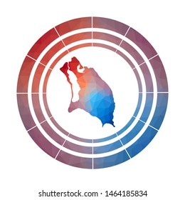 Barbuda badge. Bright gradient logo of island in low poly style. Multicolored Barbuda rounded sign with map in geometric style for your infographics.