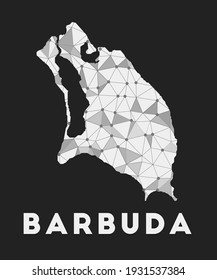Barbuda - communication network map of island. Barbuda trendy geometric design on dark background. Technology, internet, network, telecommunication concept. Vector illustration.