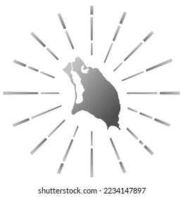 Barbuda gradiented sunburst. Map of the island with colorful star rays. Barbuda illustration in digital, technology, internet, network style. Vector illustration.