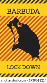 Barbuda Lock Down Sign. Icono de peligro de pandemia de las islas amarillas. Ilustración vectorial.