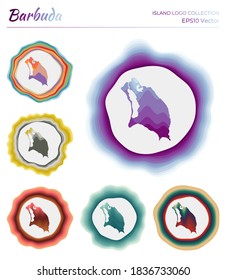 Barbuda logo collection. Colorful logo of the island. Unique layered dynamic frames around Barbuda border shape. Vector illustration.