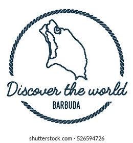 Barbuda Map Outline. Vintage Discover the World Rubber Stamp with Barbuda Map. Hipster Style Nautical Rubber Stamp, with Round Rope Border. Barbuda Map Vector Illustration.