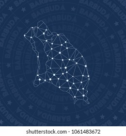 Barbuda network, constellation style island map. Graceful space style, modern design. Barbuda network map for infographics or presentation.