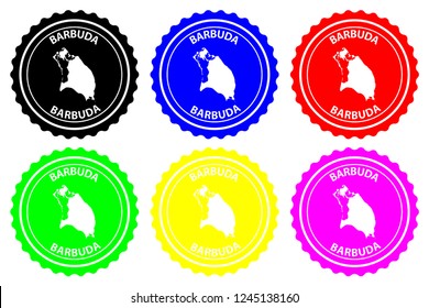 Barbuda - rubber stamp - vector, Antigua and Barbuda map pattern - sticker - black, blue, green, yellow, purple and red