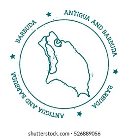 Barbuda vector map. Retro vintage insignia with island map. Distressed travel stamp with Barbuda text wrapped around a circle and stars. Barbuda map vector illustration.