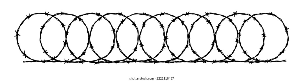 Barbwire fence background. Hand drawn vector illustration in sketch style. Design element for military, security, prison, slavery concepts