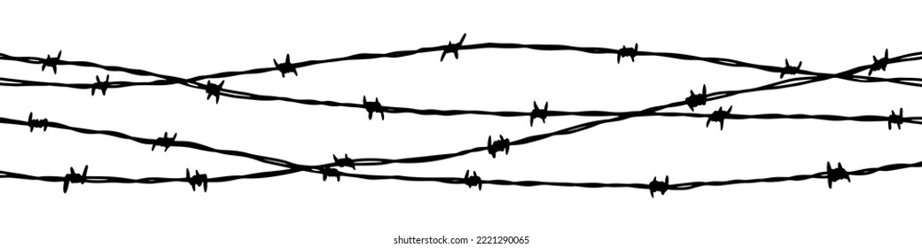 Barbwire fence background. Hand drawn vector illustration in sketch style. Design element for military, security, prison, slavery concepts