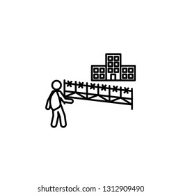 barbwire fence migration icon. Element of social problem and refugee icon
