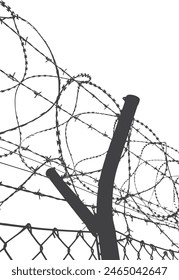 barbwire with fence silhouette isolated white background