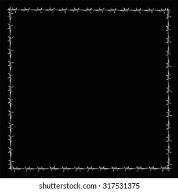Barbwire forming a square fence or border or boundary. Vector illustration on white background.
