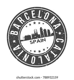 Barcelona Catalonia Spain Europa Stamp. Logo Icon Symbol Design Skyline City Vector. svg