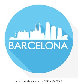 Barcelona Catalonia Spain Europe Flat Icon Skyline Silhouette Design City Vector Art Famous Buildings.