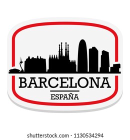 Barcelona Catalonia Spain Label Stamp Icon Skyline City Design Tourism