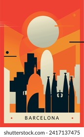 Barcelona city brutalism poster with abstract skyline, cityscape retro vector illustration. Spain big megapolis travel front cover, brochure, flyer, leaflet, business presentation template image