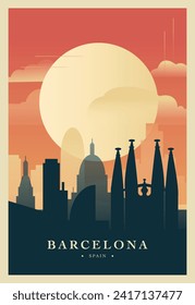 Barcelona city brutalism poster with abstract skyline, cityscape retro vector illustration. Spain big megapolis travel front cover, brochure, flyer, leaflet, business presentation template image