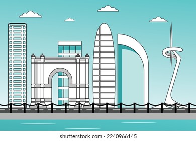 Barcelona City cartoon blue design vector, City catoon design template