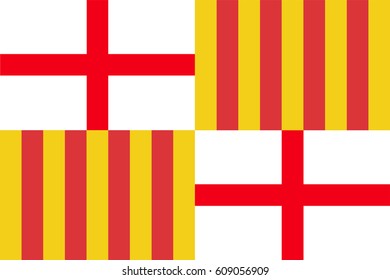 Barcelona city flag, Spain, Catalonia. Barselona flag of town.