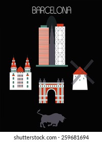 Barcelona city on black background. Vector
