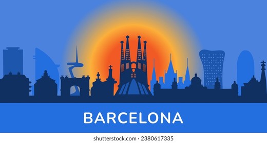 Barcelona city scape. Barcelona skyline silhouette in flat style. Image for web site, presentation, banner. Vector illustration.