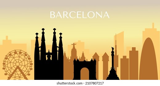 Barcelona, city silhouette background, sights